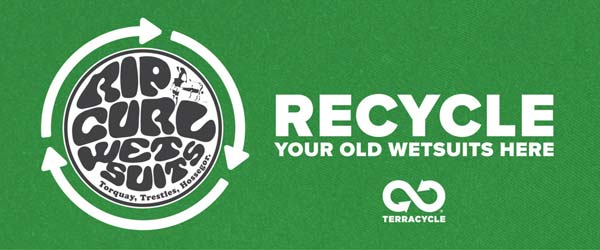 Recycle Your Wetsuit logo on green textured background