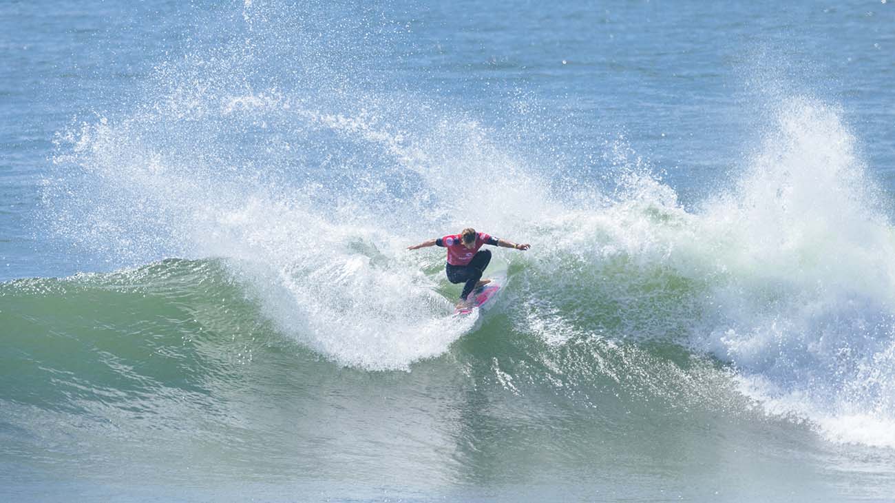 Ethan Ewing surfing in her heat at the Rip Curl WSL Finals