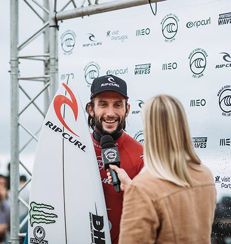 Owen Wright getting interviewed at the World Surf League